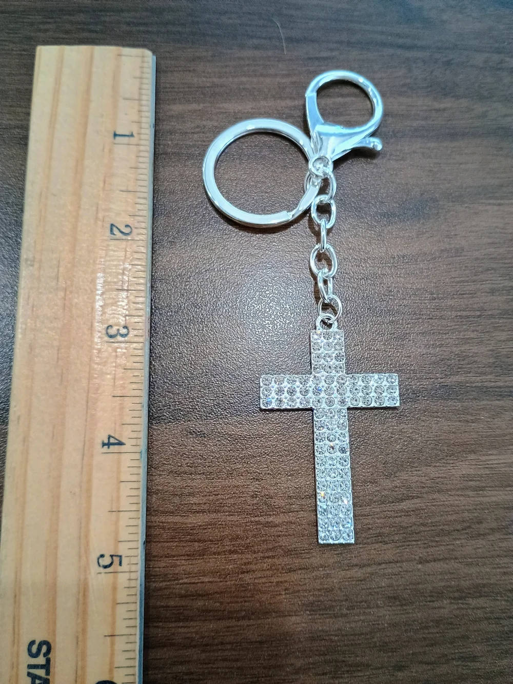 Crystal Pave Cross Keychain - Silver Tone